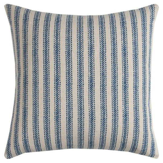 Rizzy Home Ticking Stripe 20" x 20" Poly Pillow with Cotton Cover-Blue/Natural
