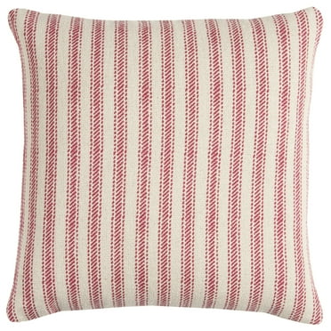 Rizzy Home  Ticking Stripe Cotton Canvas Throw Pillow Cover Red /Natural