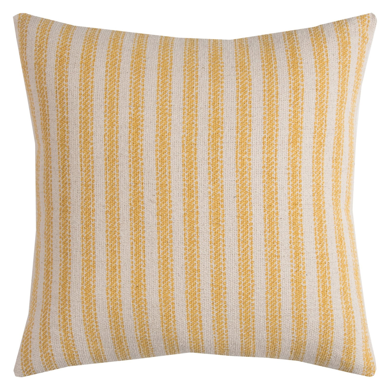 Yellow and Natural Cotton Striped Square Throw Pillow