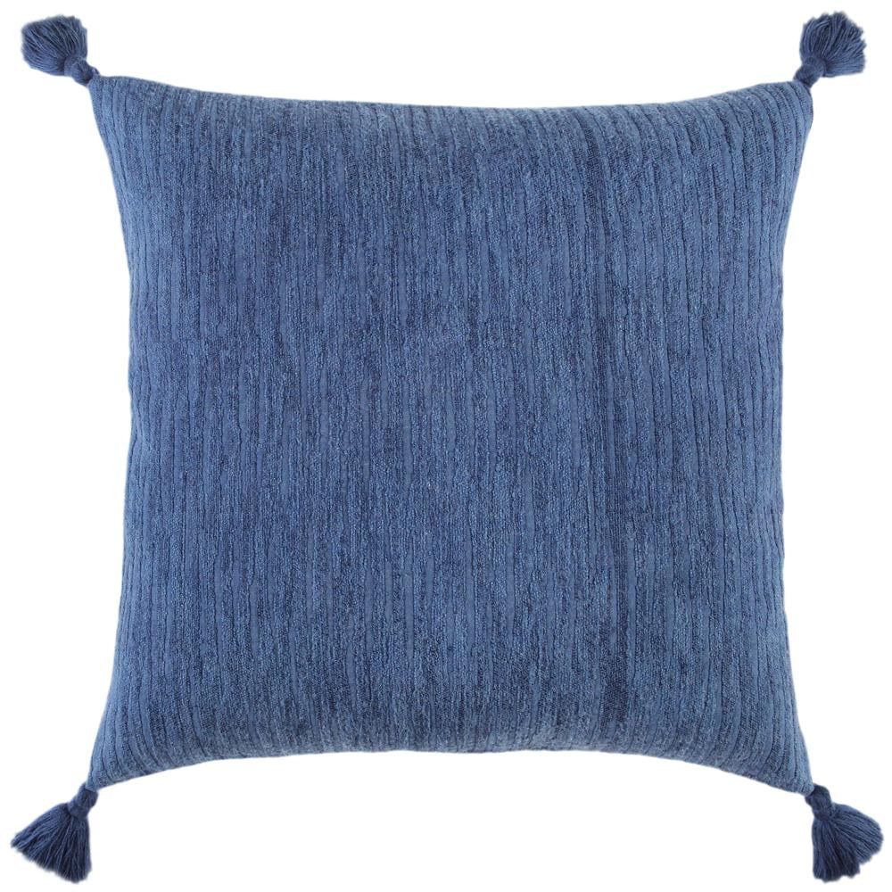 Navy Blue Cotton Woven Throw Pillow with Tassels