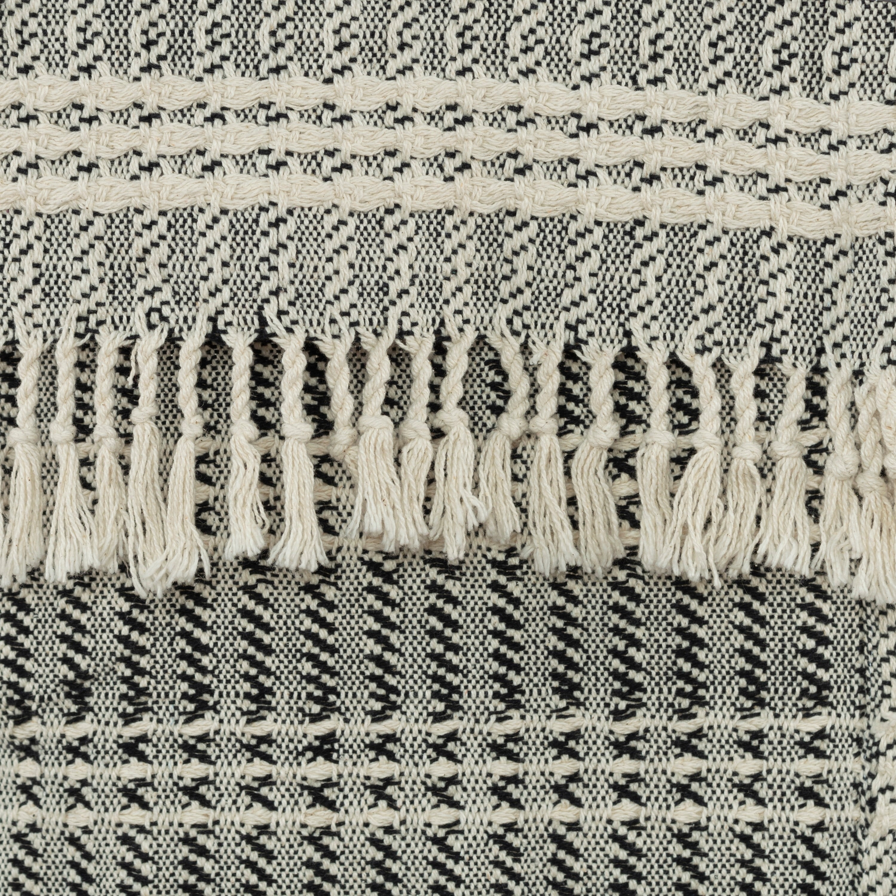 Hand-Loomed Black and Natural Cotton Striped Throw Blanket