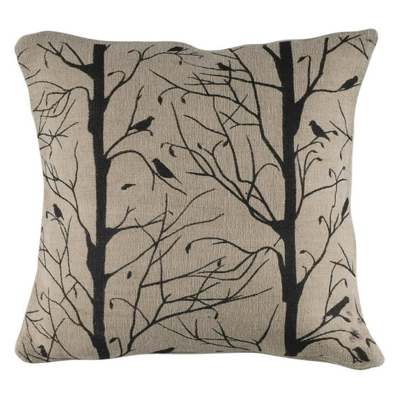 Rizzy Home Trees With Birds Poly Filled Decorative Throw Pillow, 18" x 18", Black