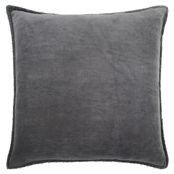Rizzy Home Solid With Hand Applied Beading Cotton Velvet Poly Filled Decorative Throw Pillow, 22"x22", Dark Grey