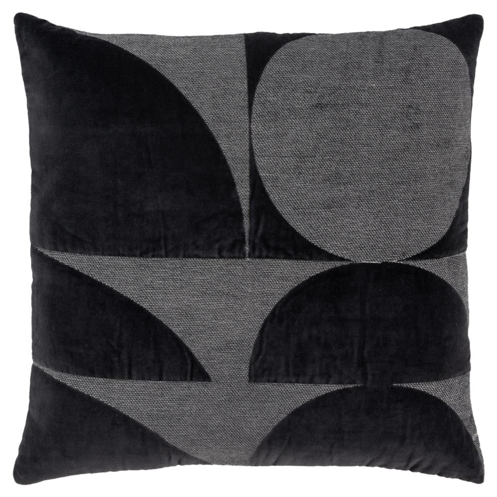 20" Dark Grey Embroidered Geometric Cotton Pillow