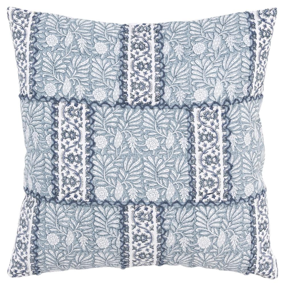 20" Square Blue and Teal Embroidered Cotton Pillow