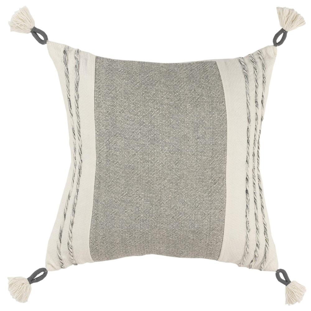 Gray and White Cotton Tassel Square Throw Pillow