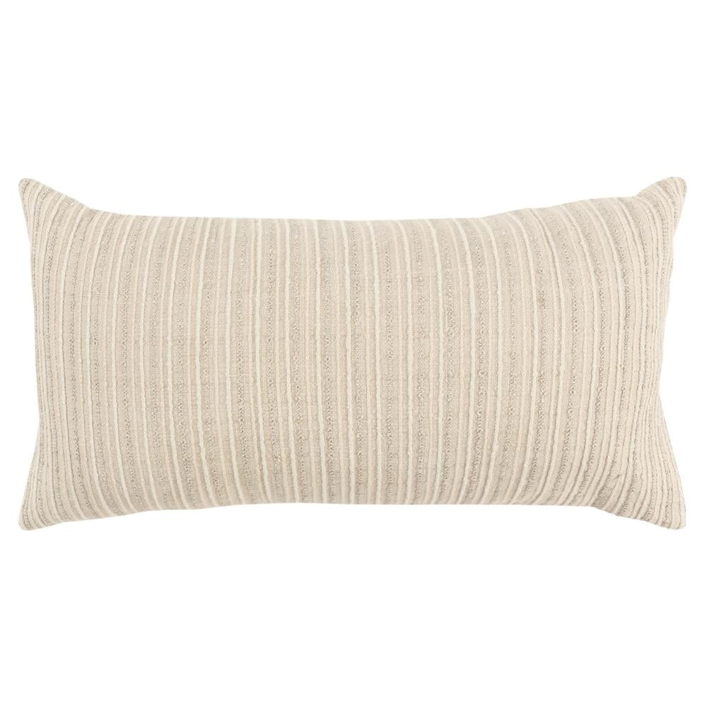 Beige Rectangular Woven Cotton Lumbar Pillow