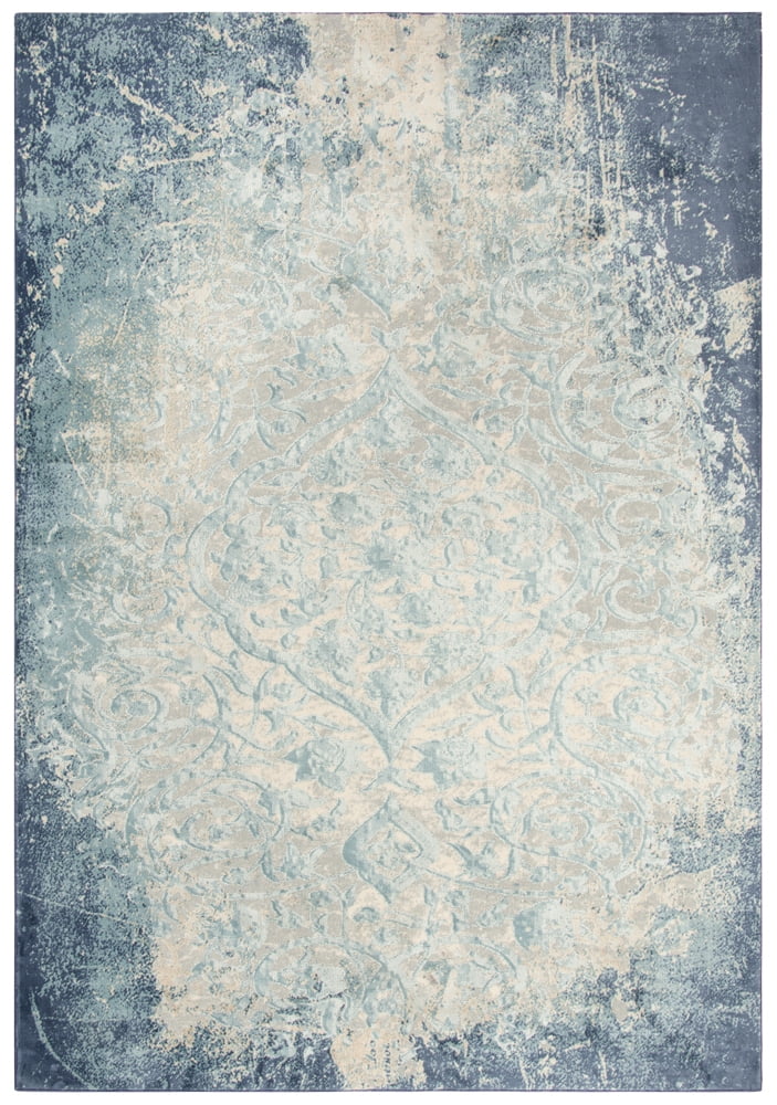 Teal and Blue Distressed Faded 5' 3" x 7' 6" Area Rug