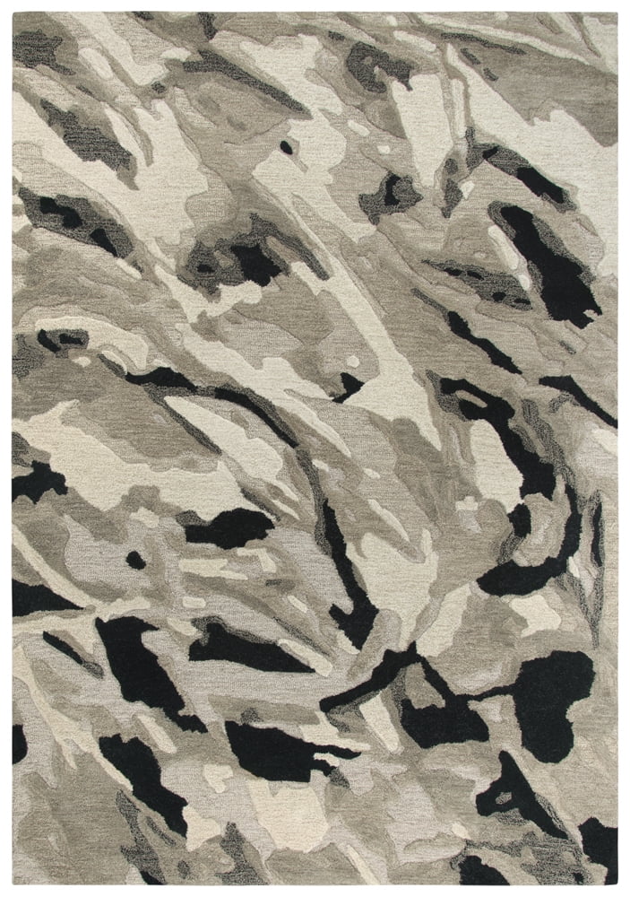 Modern Hand-Tufted Wool Rectangular Rug in Black, Gray, and Rust 8'