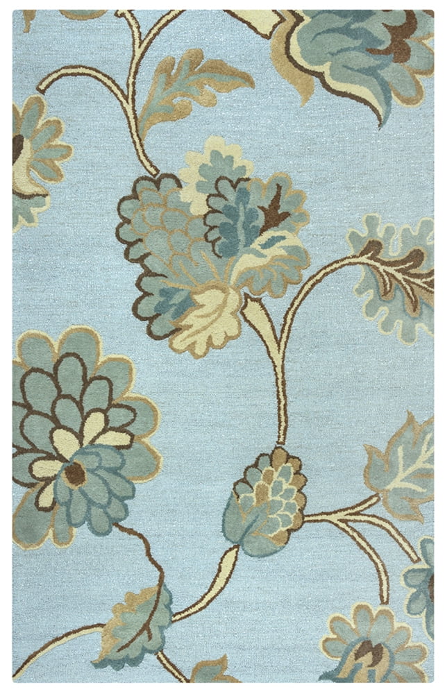 Light Blue Hand-Tufted Wool and Viscose Rectangular Area Rug