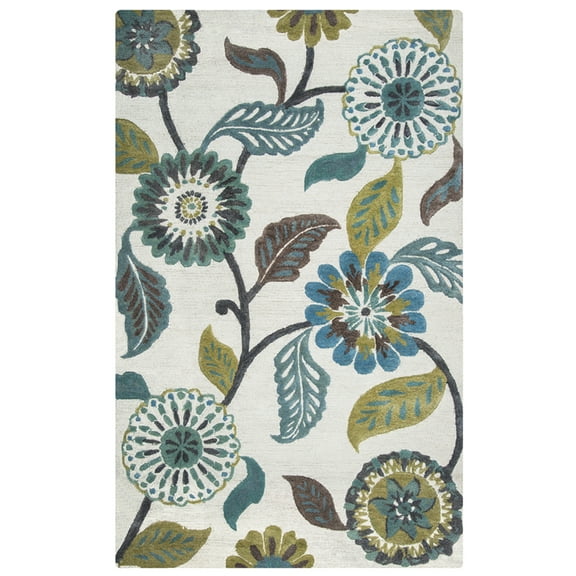 Rizzy Rugs Eden Harbor Area Rug EH8642 Sage/Blue--Teal Petals Leaves 5' x 8' Rectangle