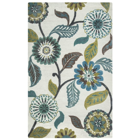Rizzy Rugs Eden Harbor Area Rug EH8642 Sage/Blue--Teal Petals Leaves 5' x 8' Rectangle
