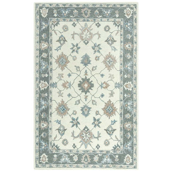 Rizzy Rugs Essence Area Rug ESS101 Ivory/Gray Bordered Leaves 5' x 7' 6" Rectangle