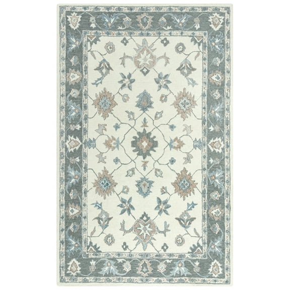 Rizzy Rugs Essence Area Rug ESS101 Ivory/Gray Bordered Leaves 5' x 7' 6" Rectangle