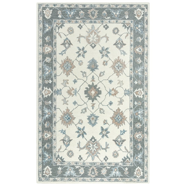 Rizzy Rugs Essence Area Rug ESS101 Ivory/Gray Bordered Leaves 5' x 7' 6 ...