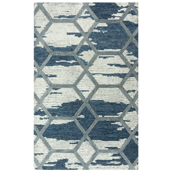 Rizzy Rugs Haven Area Rug HVN103 Blue Mirrored Lines 5' x 7' 6" Rectangle
