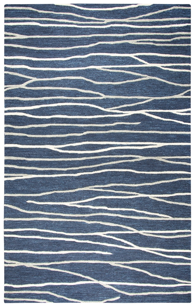 Navy and White Wool Abstract Tufted Runner Rug 2'-6" x 8'