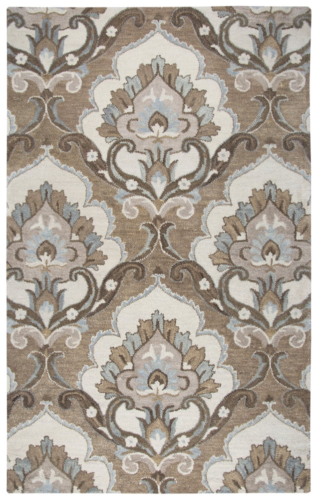 Ivory and Mocha Wool Medallion Tufted Handmade 9' x 12' Area Rug
