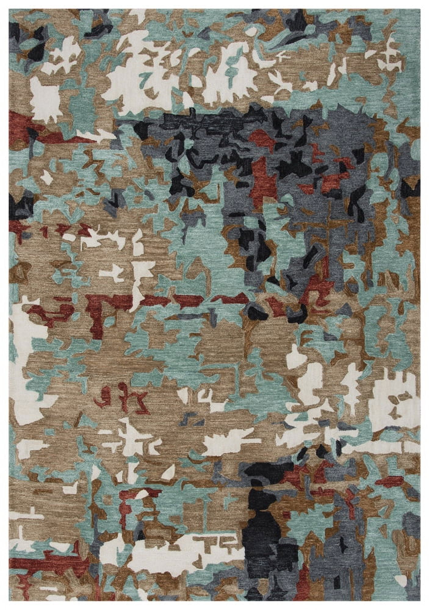 Abstract Blue and Rust Hand-Tufted 5' x 7'6" Synthetic Rug
