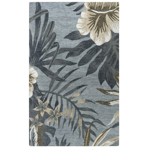 Rizzy Rugs Miramar Area Rug MIR967 Gray Petals Leaves, 5' x 7' 6", Gray