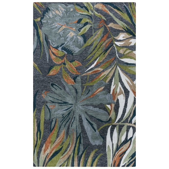 Rizzy Rugs Miramar Area Rug MIR972 Charcoal Bulbs Vines, 7' 9" x 9' 9", Charcoal