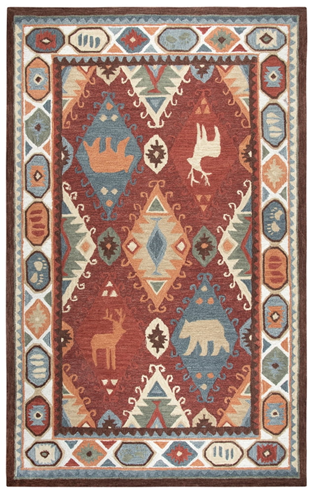Lodge-Inspired Hand-Tufted Wool Area Rug in Red, 8' x 10'