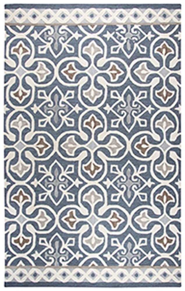 Blue and Gray Geometric Wool Tufted Runner Rug 2'6" x 8'
