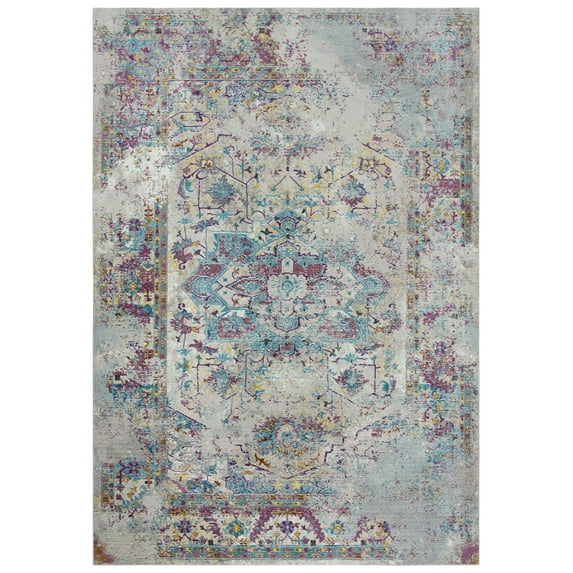 Rizzy Rugs Princeton Area Rug PRI101 Blue/Cream Bordered Faded 3' 11" x 5' 6" Rectangle