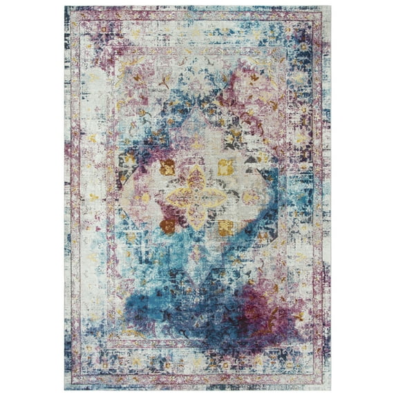 Rizzy Rugs Princeton Area Rug PRI104 Cream/Blue Gradient Petals 3' 11" x 5' 6" Rectangle