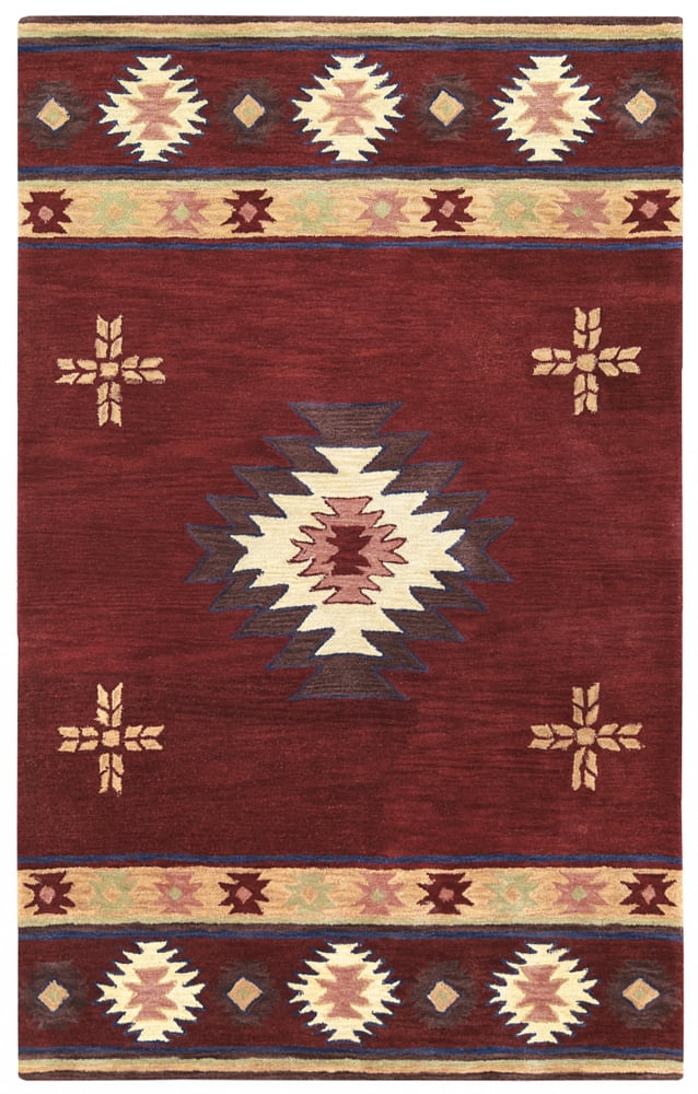 Southwestern Geometric Red Wool Hand-Tufted Area Rug