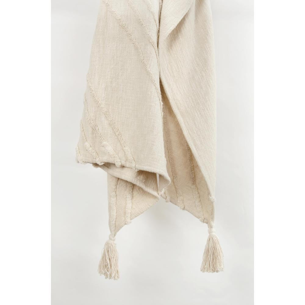 Natural Ivory Handwoven Cotton Throw Blanket with Tassels