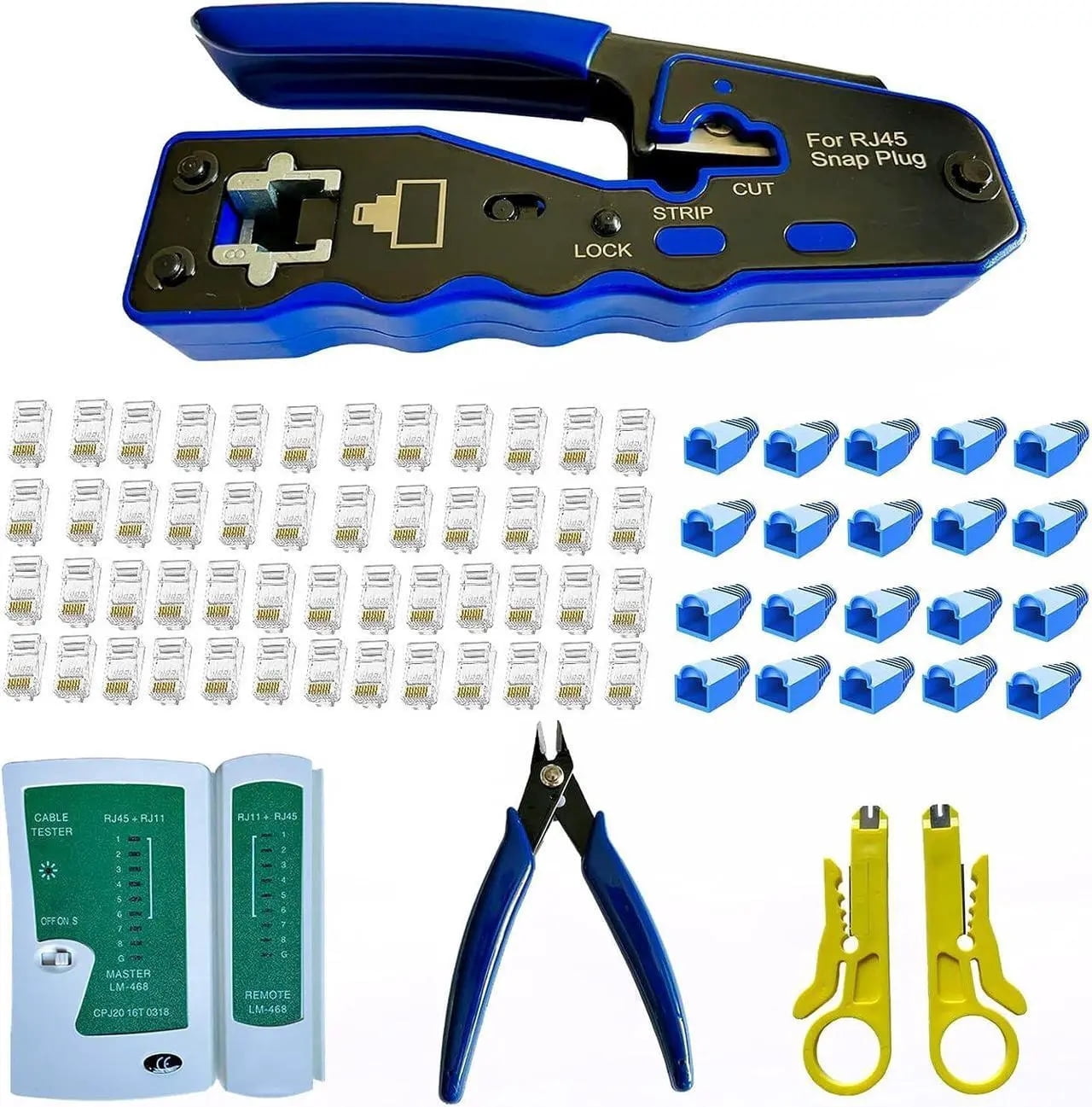 Rj45 Crimp Tool Kit with Cable Tester, 74 Pieces - Walmart.com