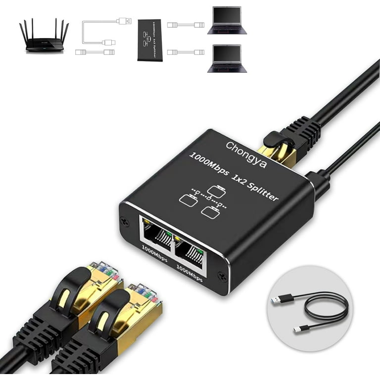 Rj45 Ethernet Cable Splitter 1 To 2 High Speed, Internet Splitter 