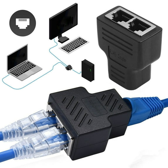 Rj45 Ethernet Splitter Adapter 1 to 2 LAN Ethernet Network RJ45 Splitter Cable Extender Plug Adapter Connectors Support Cat5 Cat5e Cat6 Cat6e Cat7 Ethernet Cable, Black