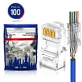 thumbnail image 1 of Rj45 Pass Through Connector Cat6 Gold Plated Cable Plugs for Solid or Stranded UTP Ethernet Cable Rj45 Connectors (100 Pcs), 1 of 5