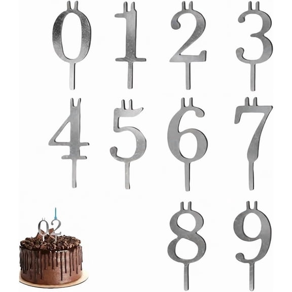RjnShan 10-Pieces Silver Numeral Birthday Candles Holder, Cake Numeral Candles Number 0-9 Glitter Cake Topper Decoration for Birthday, Wedding Anniversary, Party Celebration