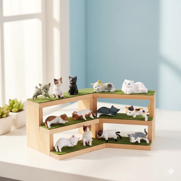 RjnShan 13Pcs Mini Cat Desk Figurines Adorable Handcrafted Kittens for Your Workspace, Cute Mini Cat Figurines Dashboard Decoration, Mini Cat Ornament for Computer Car Monitor Mirror Home Office