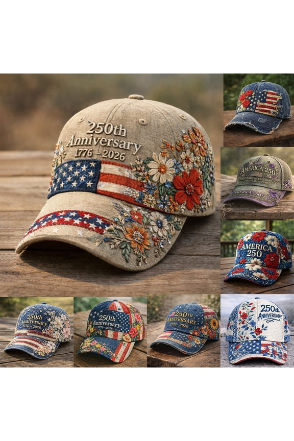 United States 250th Anniversary Commemorative Cap Unisex Adjustable Embroidered Print Patriotic Theme Baseball Hat