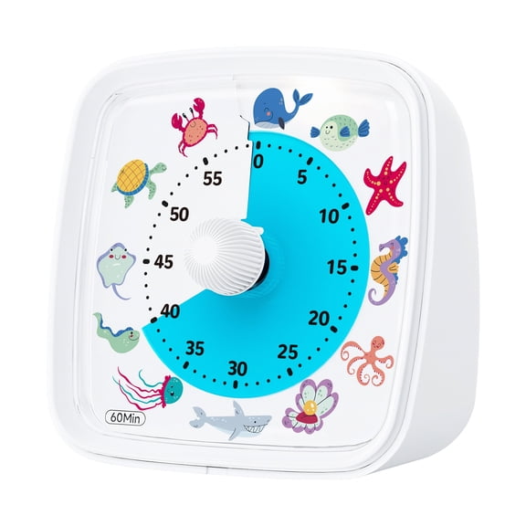 RjnShan Visual Timer - 60 Minute Cartoon Style Timers for Classroom Kitchen Office, Countdown Timer Clock with Rainbow Disk, Desk Time Management Tool for Teens