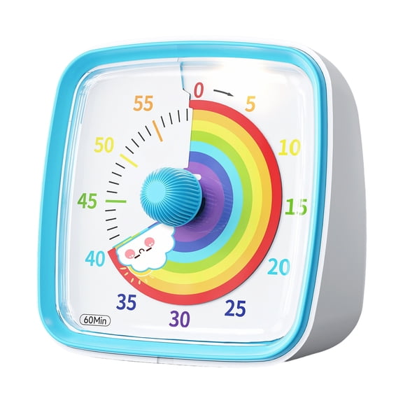 RjnShan Visual Timer - 60 Minute Cartoon Style Timers for Classroom Kitchen Office, Countdown Timer Clock with Rainbow Disk, Desk Time Management Tool for Teens