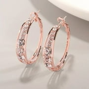 Rkjia 1 Pair Women Hoop Earrings Good Workmanship Piercing Rose Golden Inlaid Rhinestone Circle Ear Clips Jewelry Accessory