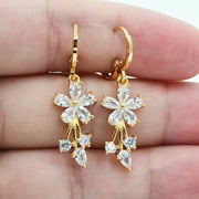 Rkjia Elegant Women Cubic Zirconia Inlaid Flower Drop Leverback Earrings Jewelry Gift