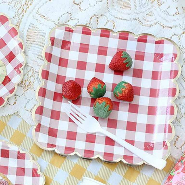 Rkxzt 10 Count Red and White Gingham Paper Plates Inch