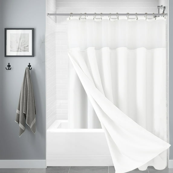 Rkxzt 3-in-1 Weave Shower Curtain and Clear Liner Set-Heavy Duty Bathroom Shower Curtain,Double-Sided Polyester Fabric Shower Curtain with Hooks