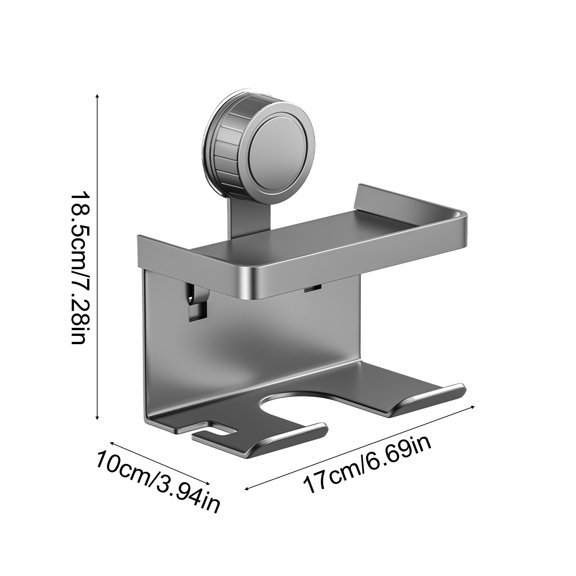 Rkxzt Alloy Suction Cup Hairs Dryer Storage Rack,Wall Mounted Suction Cup Hair Dryer Holder Rack Non Perforated Alloy Bathroom Organizer with Storage