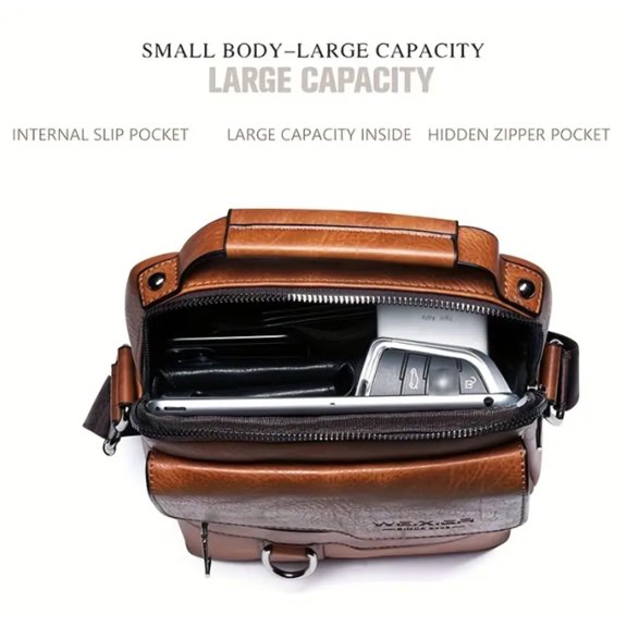 Rkxzt Bag Vintage Leather Crossbody Bag for Men Business Casual Shoulder Satchel 22x26x8cm Home Storage|Oxford Cloth,Coffee
