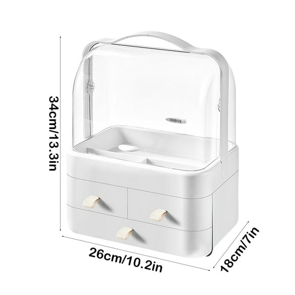 Rkxzt Beauty Storage Box Large Capacity Cosmetic Organizer with Transparent Lid and Handle, 13.3x10.2x7in Desktop Storage Dresser, White Green Pink Storage