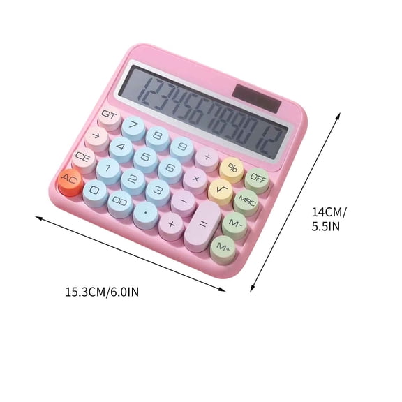 Rkxzt Calculator 12 Digit Vintage Typewriter Style Calculator Solar Battery Powered Desktop Office Tools/Office|Plastic,Pink