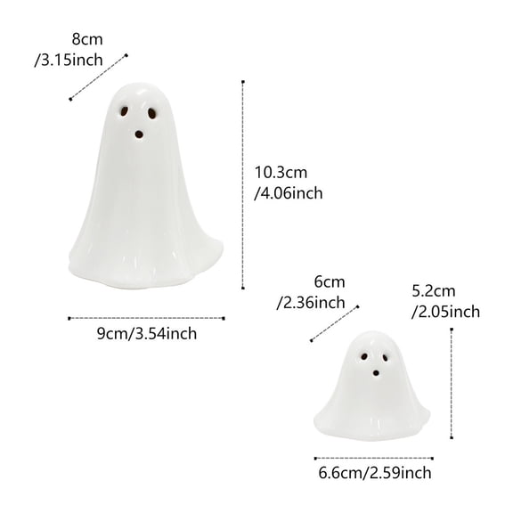 Rkxzt Ceramic Decoration Ceramic Ghost Nightlight Ornament Set Desktop Decoration 2 Pack with LED Lights,Hanging Ornaments|Ceramics,White