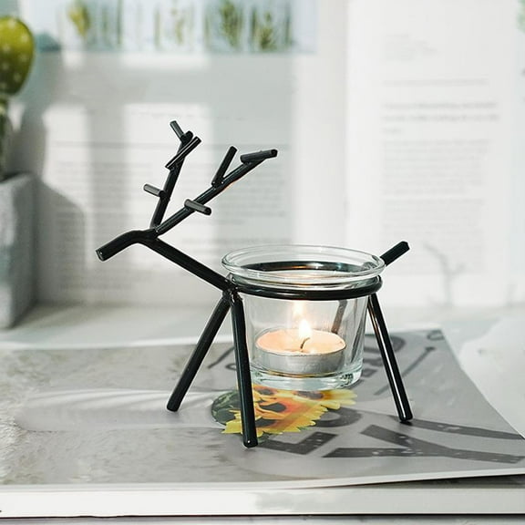 Rkxzt Christmas Reindeer Candle Holder,Metal Reindeer Tealight Candle Holders,Black Metal Reindeer Christmas Decoration,Standing Iron Metal Deer Candle Holder Christmas Table Centerpieces Decor